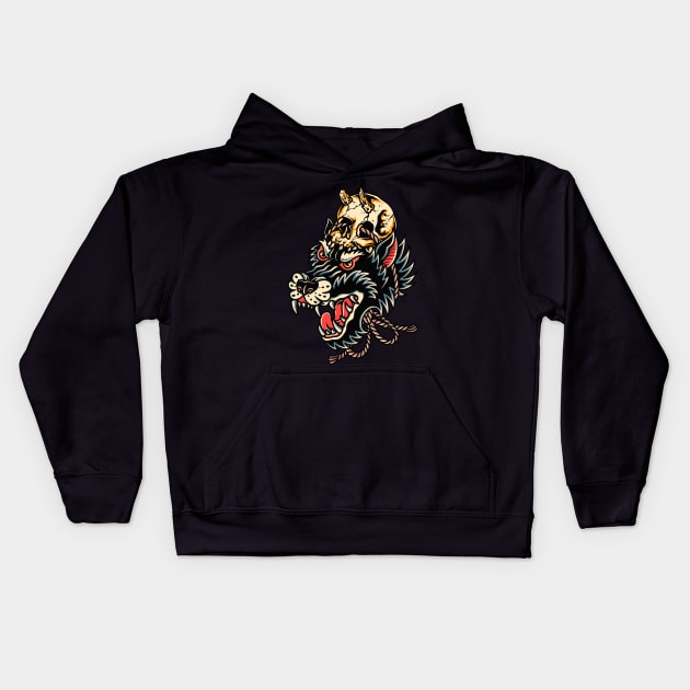 Wolf skull Kids Hoodie by ILLUSTRA.13